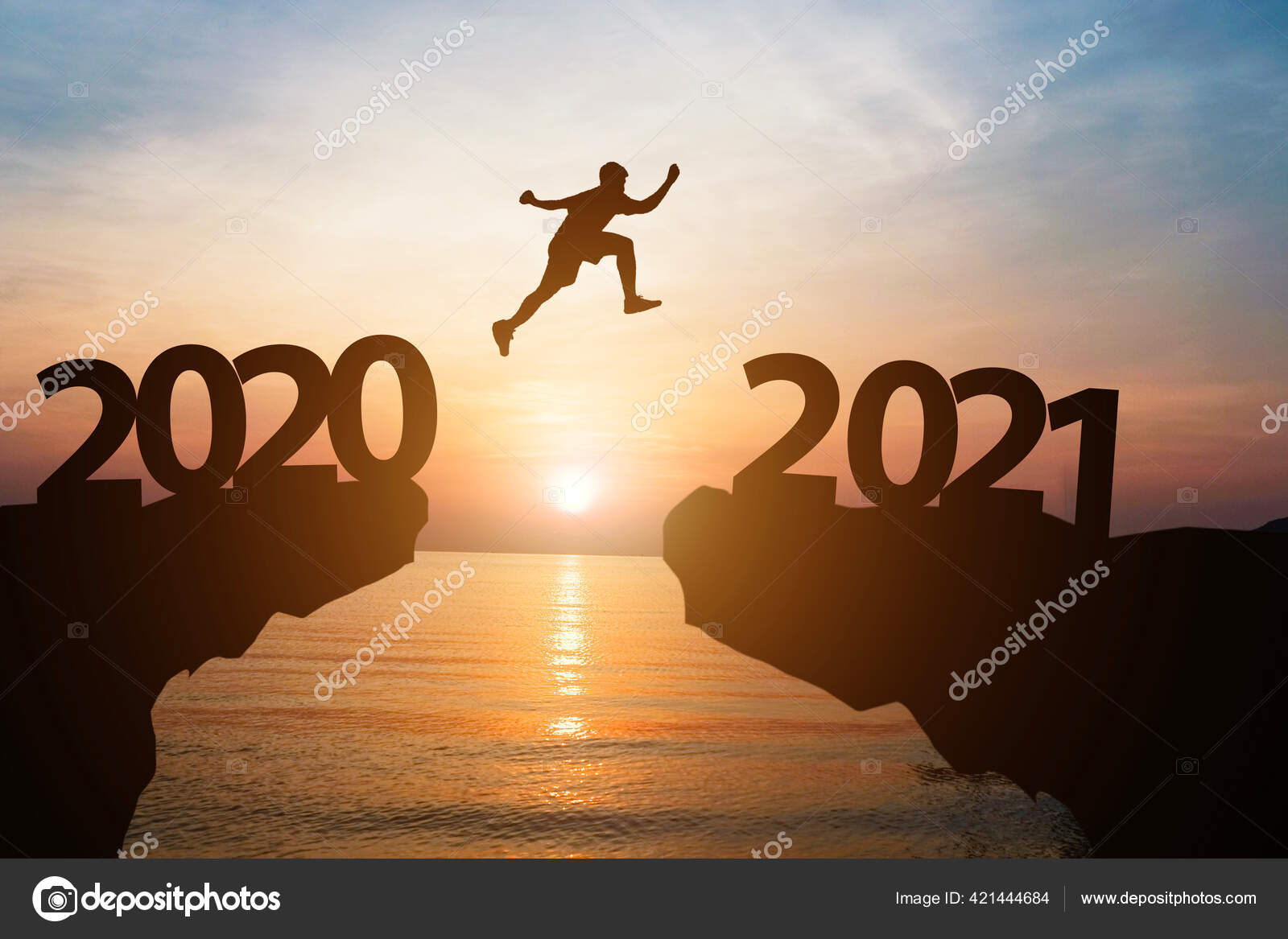 Happy New Year 2021 Silhouette Concept Man Jumping 2020 2021 Stock ...