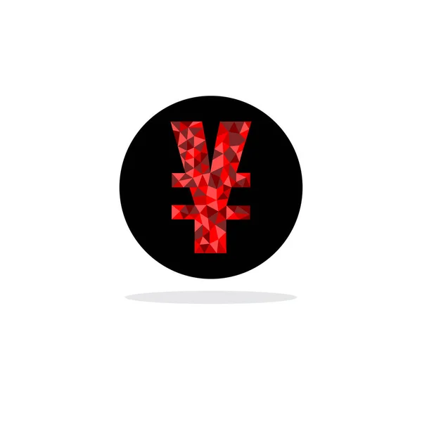 Red Polygonal Yuan Yen Sign Black Circle White Background Yuan — Stock Photo, Image