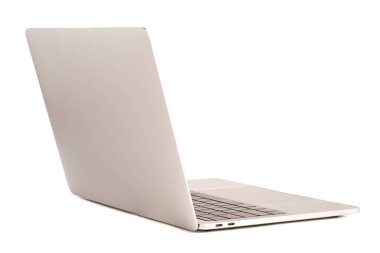 Beyaz arkaplan ve kırpma yolu için beyaz ekranlı dizüstü bilgisayar izole edildi.