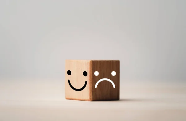 Smiley Face Bright Side Sadness Dark Side Wooden Cube Block — Stock Photo, Image