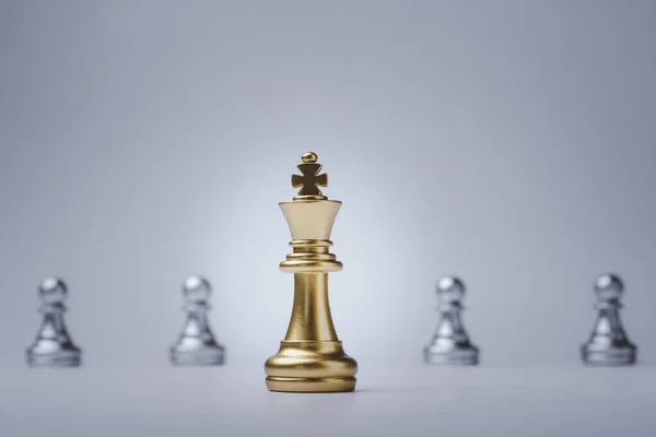 Golden King Chess Front Silver Pawns Chess Leadership Concept — Stock Photo, Image