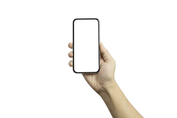 Isolation Der Hand Hält Leeren Bildschirm Rahmen Von Smartphone Oder — Stockfoto