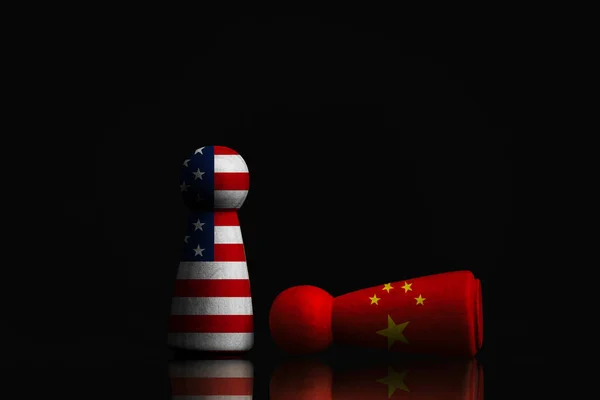 China Figure Falling Usa Figure Standing Dark Background China United — Stock Photo, Image