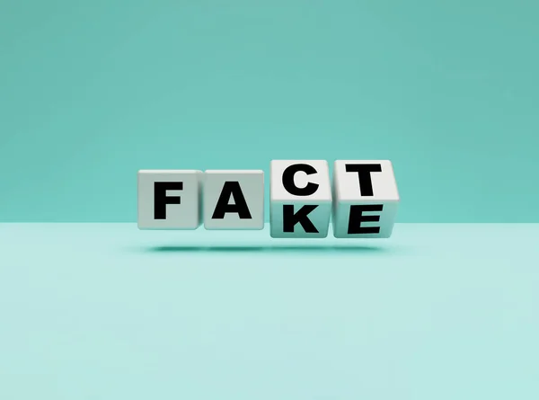 Flipping White Cubes Change Wording Fake Fact Blue Background Rendering — Stock Photo, Image