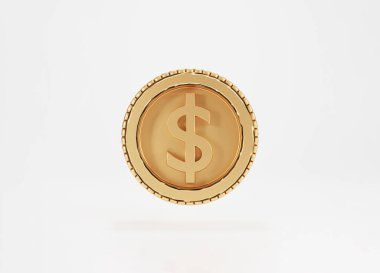 Beyaz zemin üzerinde üç boyutlu yorumlama kavramına göre altın Amerikan doları parasından izole edilmiş..