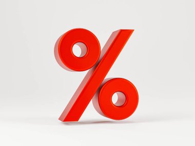 İndirimli reklam alışveriş merkezi konsepti için beyaz arkaplandaki gerçekçi kırmızı yüzdeyle izole edilmiş, 3 boyutlu canlandırma tekniği ile yaratılmış..