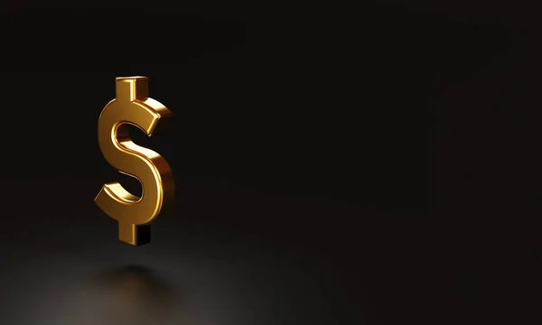 Realistic golden US dollar sign on dark background and copy space , USD is the main currency for exchange in the world . 3D rendering and illustration technique.
