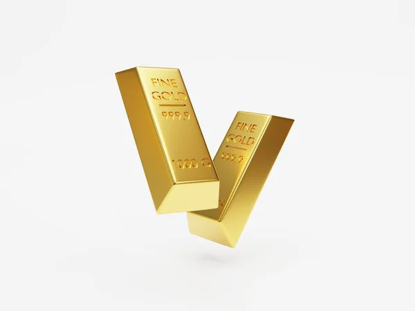 Elszigetelt Két Arany Rúd Vagy Arany Ingot Egymásra Fehér Alapon — Stock Fotó