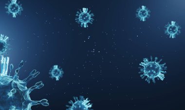 Corona virüsünün mikroskop altında mutasyonu, COVID 19 salgını 2019 'dan beri her ülkede. Virüsün güçlü mutasyonu, salgının yaygınlaşması ve tedavisinin zorlaşması için, 3D geliştirme tekniği.