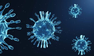 Corona virüsünün mikroskop altında mutasyonu, COVID 19 salgını 2019 'dan beri her ülkede. Virüsün güçlü mutasyonu, salgının yaygınlaşması ve tedavisinin zorlaşması için, 3D geliştirme tekniği.