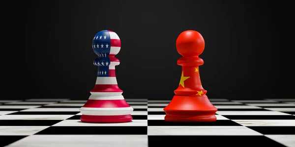 Usa Vlajka Čína Vlajka Obrazovka Figurky Šachovnice Šachovnici Pro Konkurenci — Stock fotografie