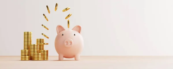 Goldene Münzen Fliegen Und Schweben Zum Sparschwein Für Kreatives Finanzielles — Stockfoto