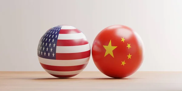 Etats Unis Chine Drapeau Pinte Écran Sur Boules Pour Guerre — Photo