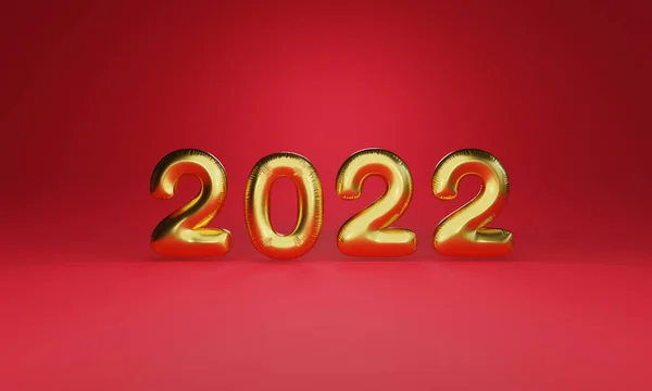 Золота Повітряна Куля 2022 Року Світлом Світиться Червоному Тлі Підготовки — стокове фото