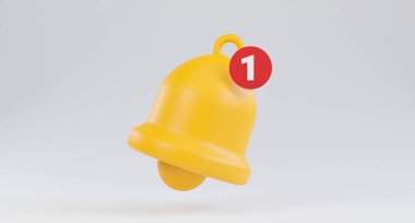 Cep telefonu ve uygulama iletisi için beyaz arkaplan üzerine yeni bir ileti ya da yeni sürüm VDO 'su verildiğinde 3d biçimlendirme tekniği ile Sarı Bildirim Çan simgesi uyarısını izole et.