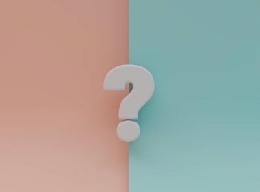 Beyaz sorular, SSS için mavi ve pembe arkaplan üzerinde illüstrasyon, soru ve cevap süresini 3D biçimlendirerek gösterir.