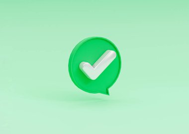 Kontrol işaretinin yeşil arkaplan üzerindeki üç boyutlu oluşturma içerisindeki doğru simgenin izole edilmesi.