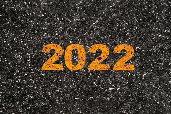 Gelbes Jahr 2022 Auf Asphaltstraße Zum Start Frohe Weihnachten Und — Stockfoto