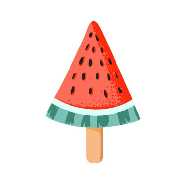 Vektör eli çizilmiş karpuz dondurması. Dondurma ikonu. Simge, poster, logo, kartlar, çıkartmalar, kumaş, baskı, çocuksu tasarım için vektör illüstrasyonu