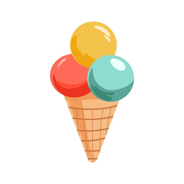 Rosa Azul Helados Amarillos Bolas Conos Gofre Icono Helado Ilustración — Vector de stock