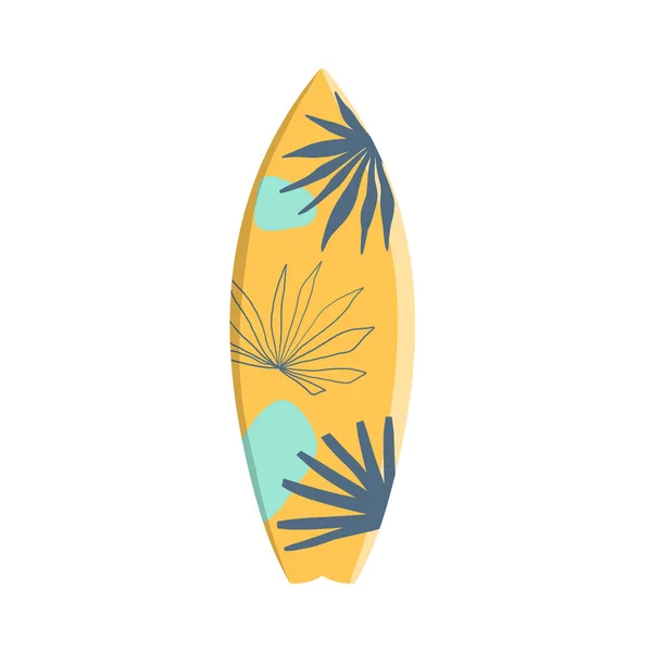 Planche de surf vectorielle au design tropical avec feuilles de palmier et de monstère isolées sur fond blanc. Illustration vectorielle pour icône, logo, impression, icône, carte, couverture, sacs, étui, invitation, emblème, étiquette — Image vectorielle