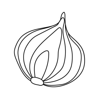 El çizimi soğan bölümü. Vejetaryen sağlıklı yiyecekler. Vegan, çiftlik, organik, doğal. Simge, logo, yazdırma, simge, kart, amblem, etiket, yemek menüsü için vektör illüstrasyonu