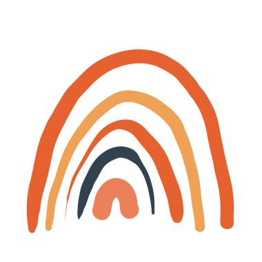 Beyaz arka planda İskandinav el yapımı gökkuşağı. Bebek tekstil, logo, baskı, ambalaj kağıdı, çocuk odası, duvar dekorasyonu, bebek tekstil, baskı, çocuk dekorasyonu için vektör tasarımı