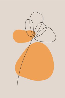 Asgari vektör soyut duvar sanatı. El çizimi şekiller, yapraklar ve noktalar. Yaratıcı kolaj. Çağdaş çiçek tasarımı duvar çerçeveli baskılar, tuval baskılar, poster, ev dekorasyonu, kapak, duvar kağıdı