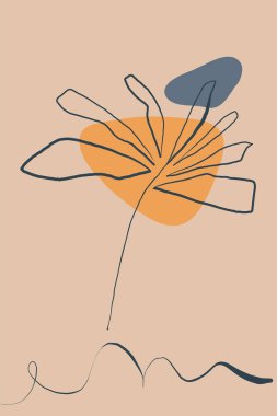 Çağdaş vektör soyut duvar sanatları. El çizimi şekiller ve palmiye yaprağı. Yaratıcı kolaj. Duvar çerçeveli baskılar, tuval izleri, poster, ev dekorasyonu, kapak, duvar kağıdı için minimal çiçek tasarımı