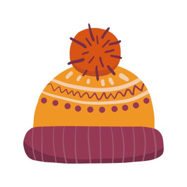 Puflu yün örülmüş şapka. Simge, logo, yazdırma, simge, kart, amblem, etiket, web
