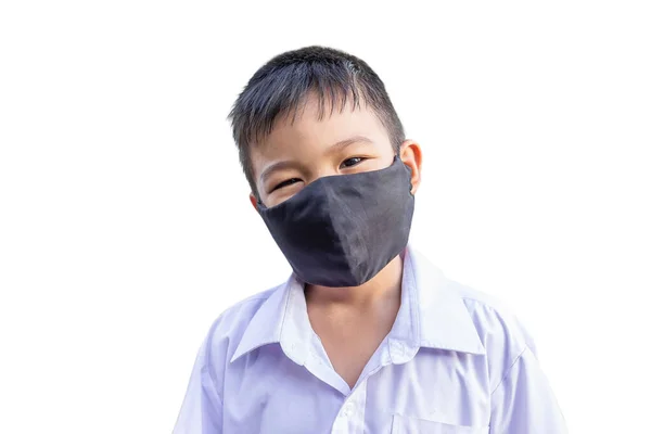 Enfant Asiatique Portant Masque Tissu Noir Sur Son Visage Pour — Photo