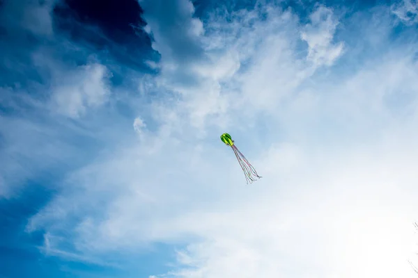 Kite Hand Blue Sky Sunny Weather Wind Kite Flying Summer — Stock Photo, Image