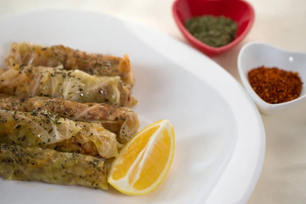 Lahana Sarma Comida Tradicional Turca Uma Folha Repolho Fervida Que — Fotografia de Stock