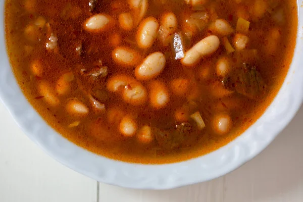 Comida Turca Tradicional Kuru Fasulye Uma Chapa Branca — Fotografia de Stock