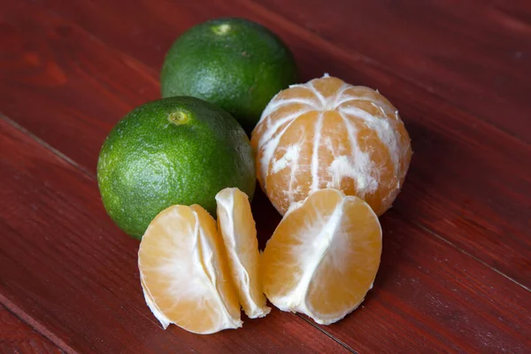 Tangerines Mandarins Wooden Background — Stok Foto