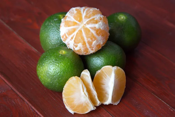 Tangerines Mandarins Wooden Background — Stok Foto