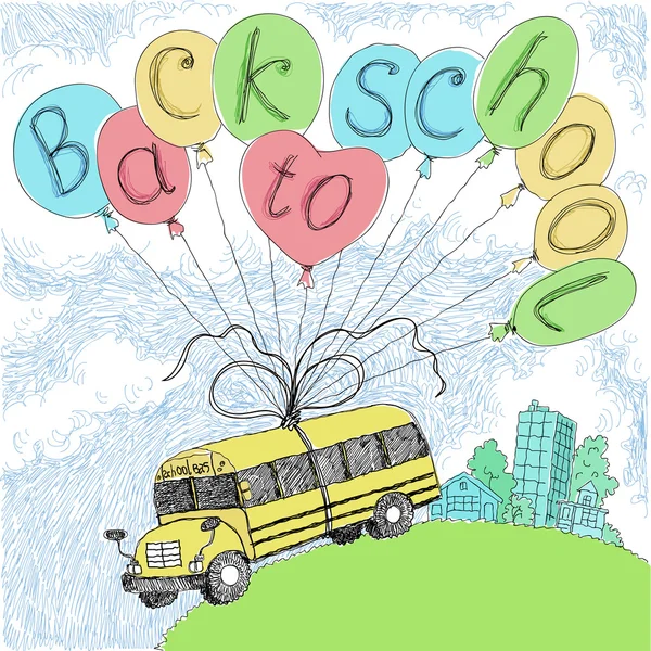 Bus van de school en ballonnen Vectorbeelden