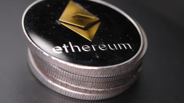 Μακροσκοπική Λήψη Νομίσματος Ethereum Crypto — Αρχείο Βίντεο