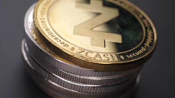 Suntikan Makro Dari Koin Zcash Ethereum Crypto Mata Uang — Stok Video