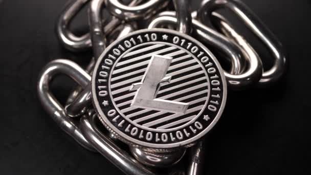 Macro Tiro Una Moneda Litecoin Ethereum Cripto Moneda — Vídeos de Stock