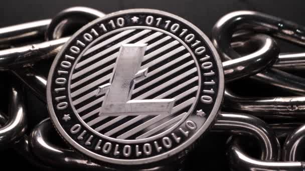 Macro Tiro Una Moneda Litecoin Ethereum Cripto Moneda — Vídeos de Stock