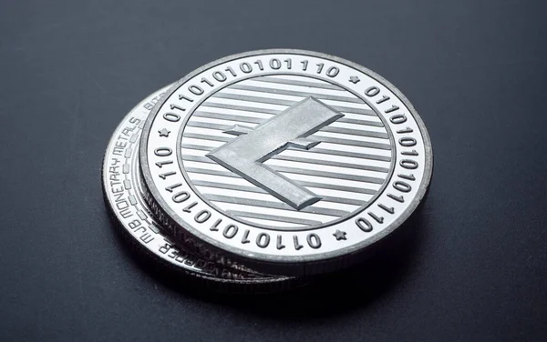 Macro Shot Une Pièce Monnaie Litecoin Pièces Monnaie Crypto — Photo