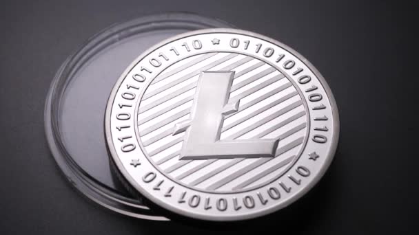 Macro Tiro Una Moneda Litecoin Crypto Monedas — Vídeo de stock
