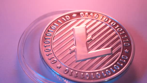 Μακροσκοπική Λήψη Νομίσματος Litecoin Crypto — Αρχείο Βίντεο
