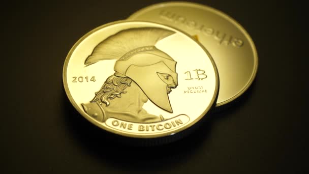 Макро Знімок Криптовалюти Монети — стокове відео