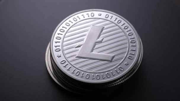 Macro Shot Une Pièce Monnaie Litecoin Pièces Monnaie Crypto — Video