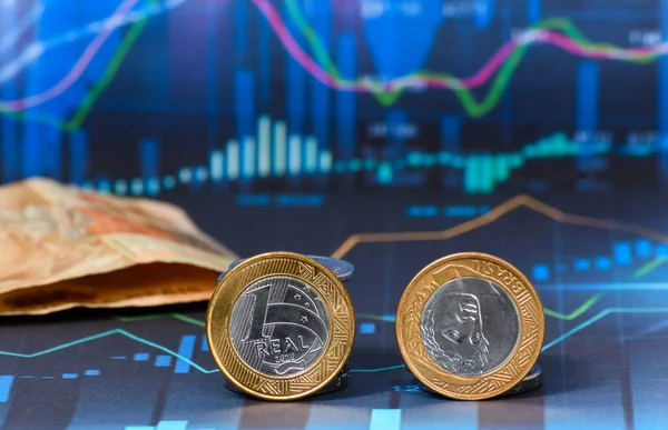 Due Monete Brasiliane Mercato Finanziario Grafico — Foto Stock