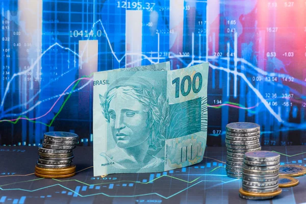 Bilancio 100 Reais Brasiliani Mercato Finanziario Grafico — Foto Stock