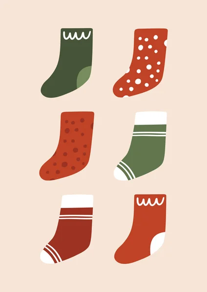 Festliche Weihnachtsillustration Mit Wintersocken Handgezeichnete Vektor Grußkarte Für Poster Und — Stockvektor