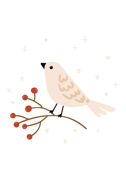 Святкова Різдвяна Ілюстрація Гілкою Птахів Лебедів Рука Намальована Векторна Вітальна — стоковий вектор